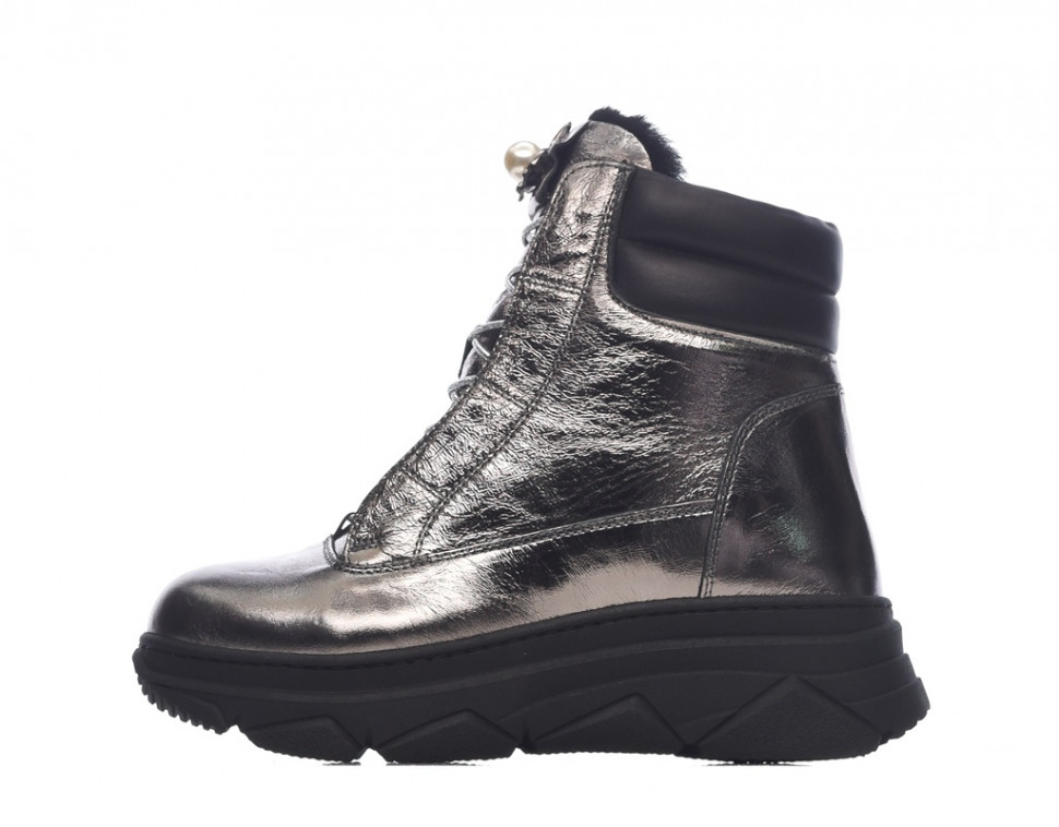 KB704GR Полусапоги женские зимние натуральная кожа с блеском серебра KING BOOTS