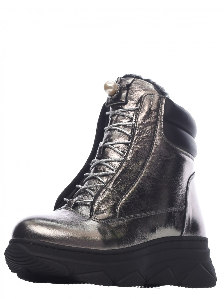KB704GR Полусапоги женские зимние натуральная кожа с блеском серебра KING BOOTS